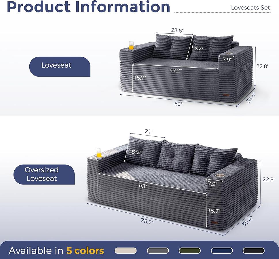 LOVESEAT DE 63´TELA DE PANA COLOR GRIS — foto 1