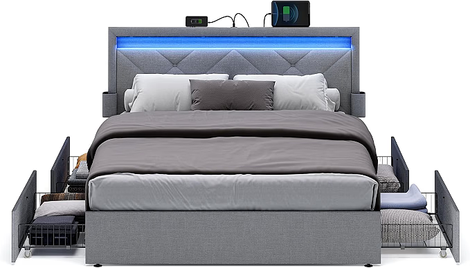 4 CAJONES, TAPIZADA EN TELA DE LINO, LUZ LED, CARGADOR — foto 1
