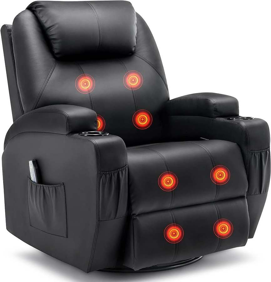SOFA RECLINABLE 360, PIEL SINTETICA, NEGRO, MASAJE Y CALOR — foto 1