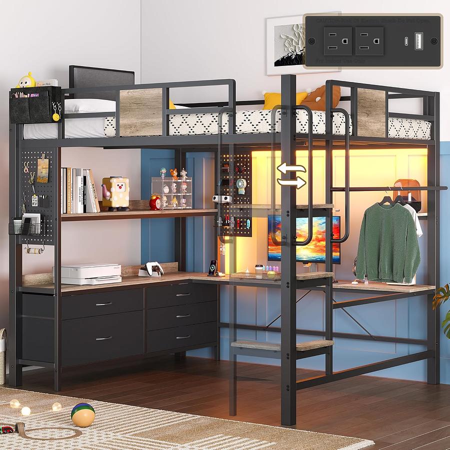 CAMA ALTA MATRIMONIAL CON 5 CAJONES, LUZ LED — foto 1